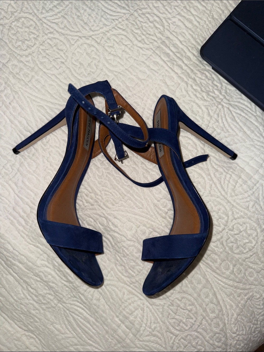Steve Madden Navy Suede Ankle-Strap Stiletto Heels